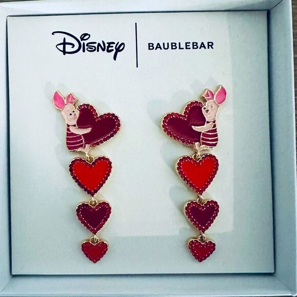 Disney BaubleBar Winnie the Pooh Piglet Cascading Hearts Valentine Earrings - Picture 1 of 3